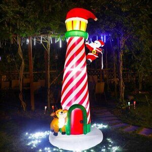 🆕10FT Christmas Inflatable Giant Lighted Lighthouse Blowups Outdoor Decoration